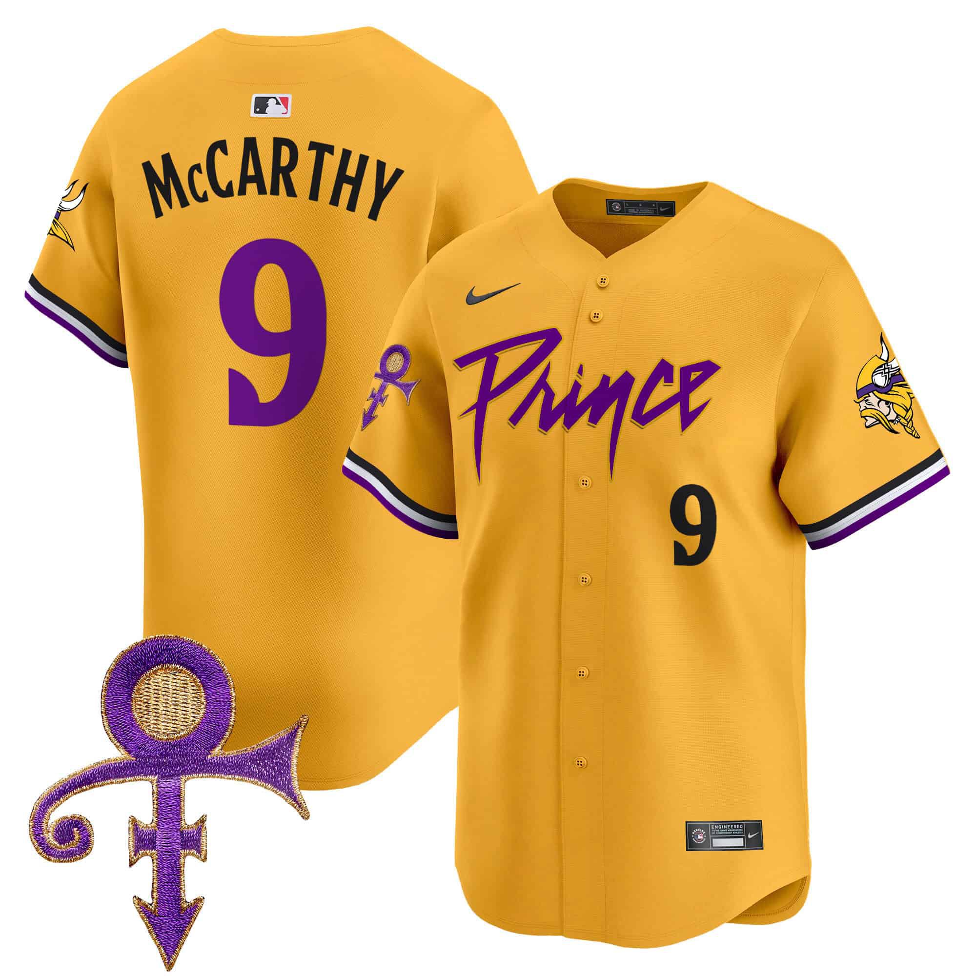 Men Minnesota Vikings #9 Mccarthy Yellow 2024 Nike Prince Patch Vapor Premier Limited NFL Jersey